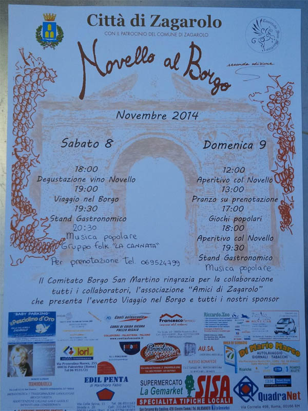 “Novello al Borgo”, sabato 8 e domenica 9 novembre