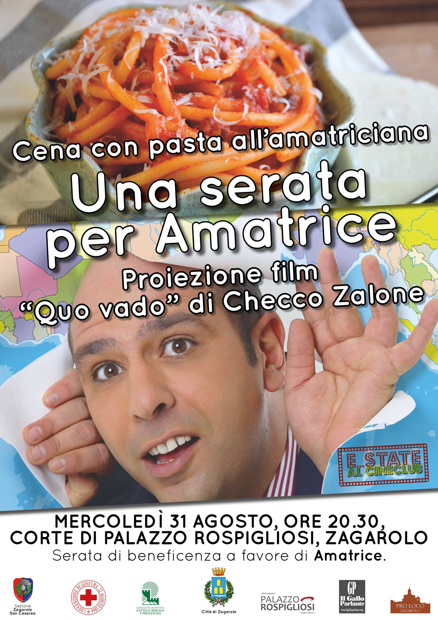 Mercoledì 31 Agosto – Una Serata Per Amatrice – Cena Solidale & Cinema @ Palazzo Rospigliosi