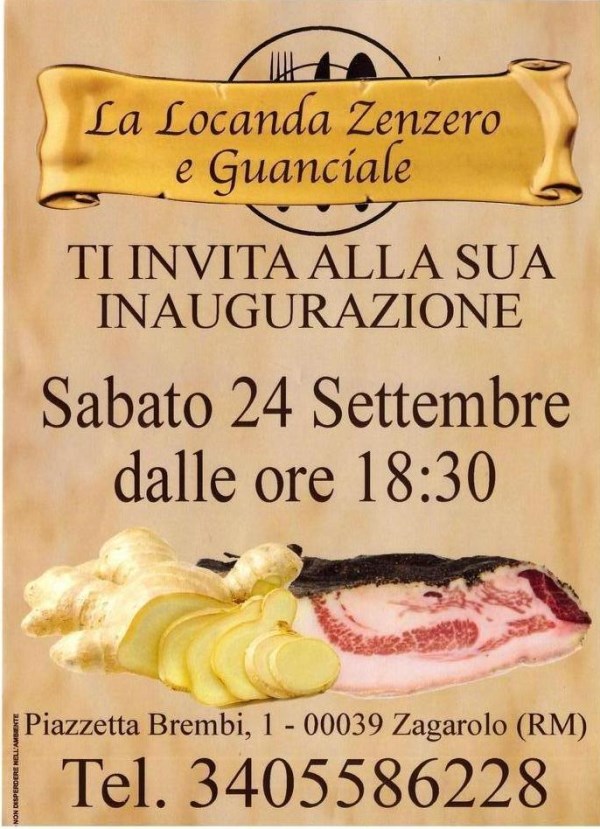 Sabato 24 Settembre – Inaugurazione de “La Locanda Zenzero e Guanciale” @ Piazzetta Brembi