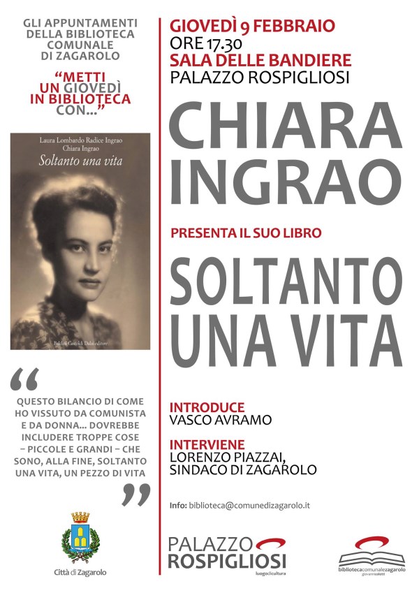 9 Febbraio – Chiara Ingrao presenta: Soltanto Una Vita @ Palazzo Rospigliosi
